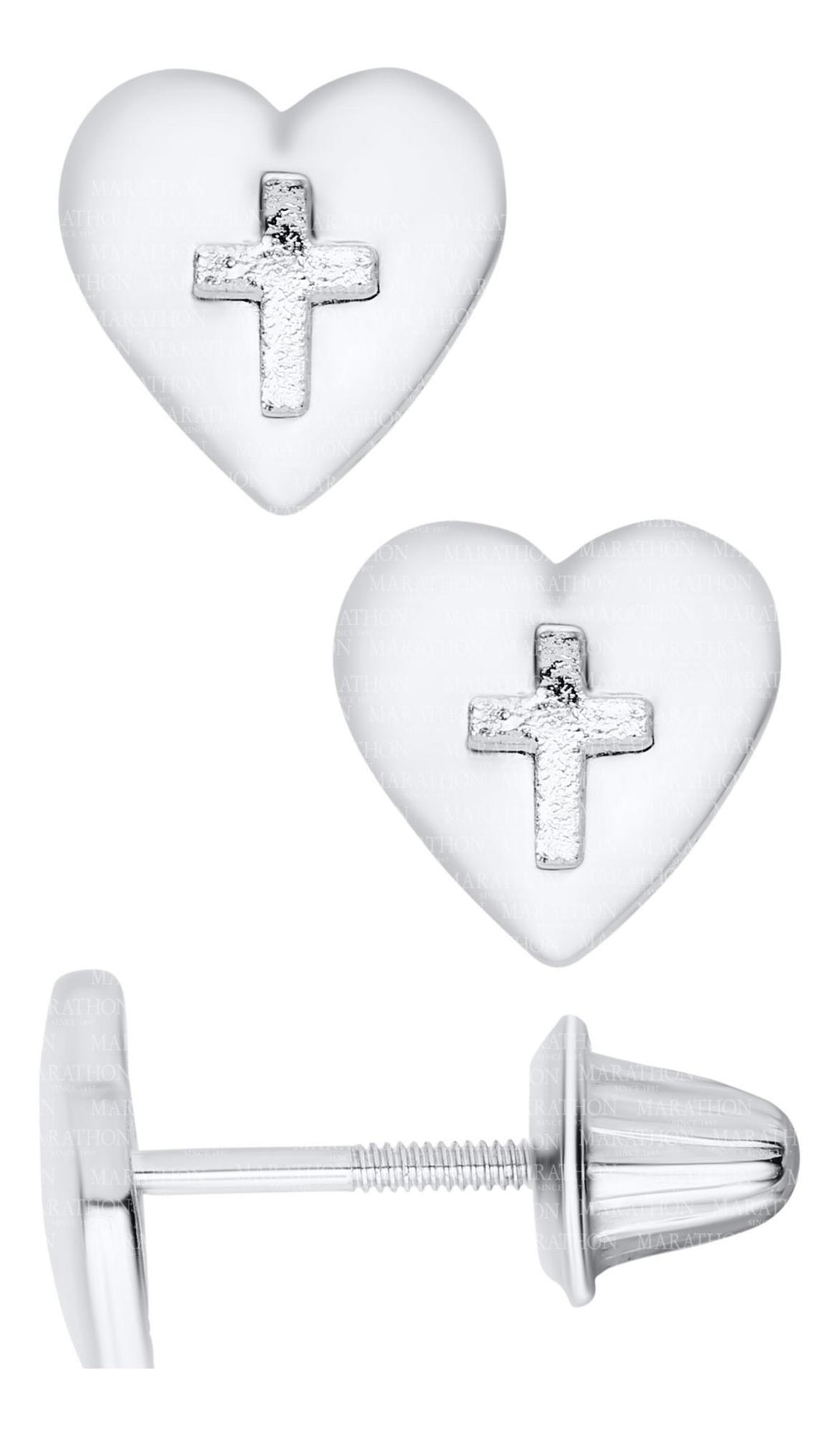 Childs Heart Earrings with Cross Engraving