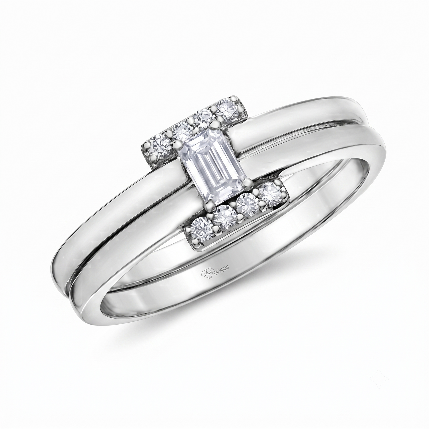 I Am Canadian 10k White Gold Emerald Cut Diamond Ring - Matching Band Sold Separately