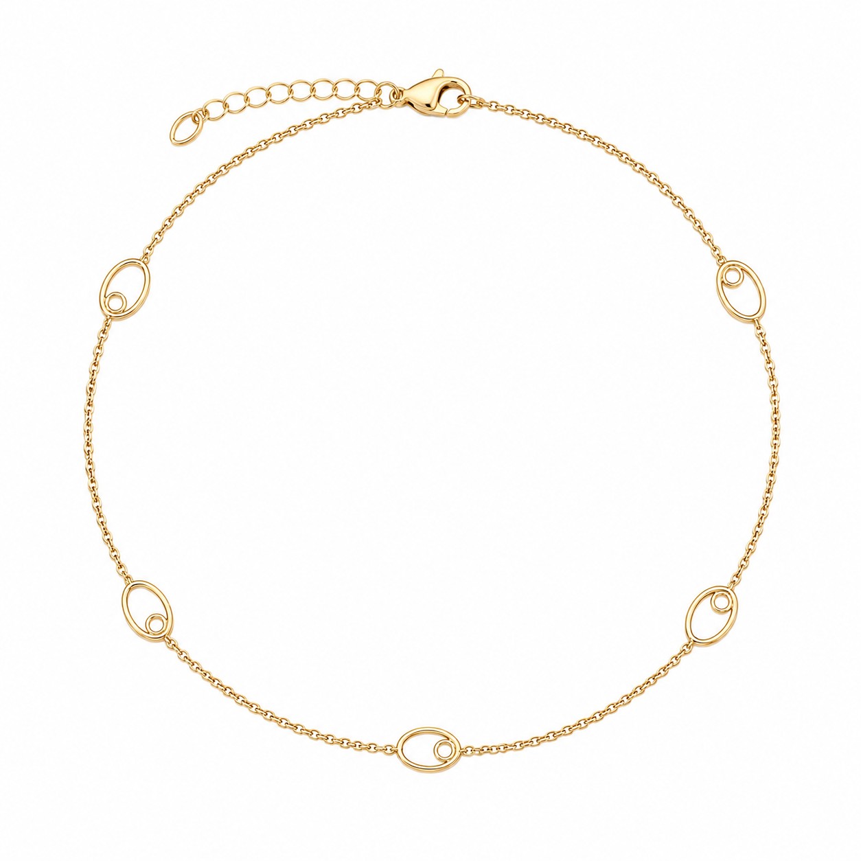 14K Yellow Gold Open Oval Link Chain Anklet