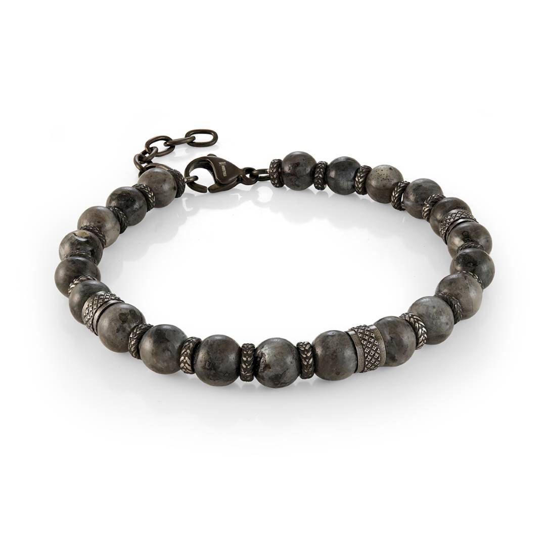 Men's 6.5mm Grey Stone Beaded Bracelet (7" + 1" Extender)