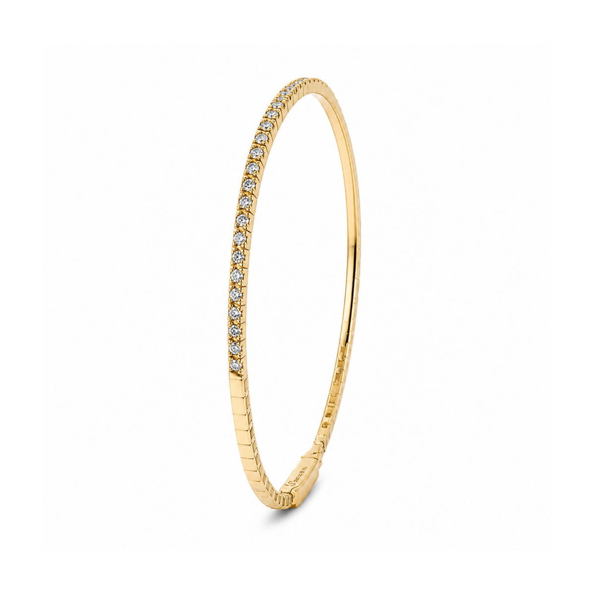 14k Yellow Gold Natural Diamond, Flexible Bangle Bracelet