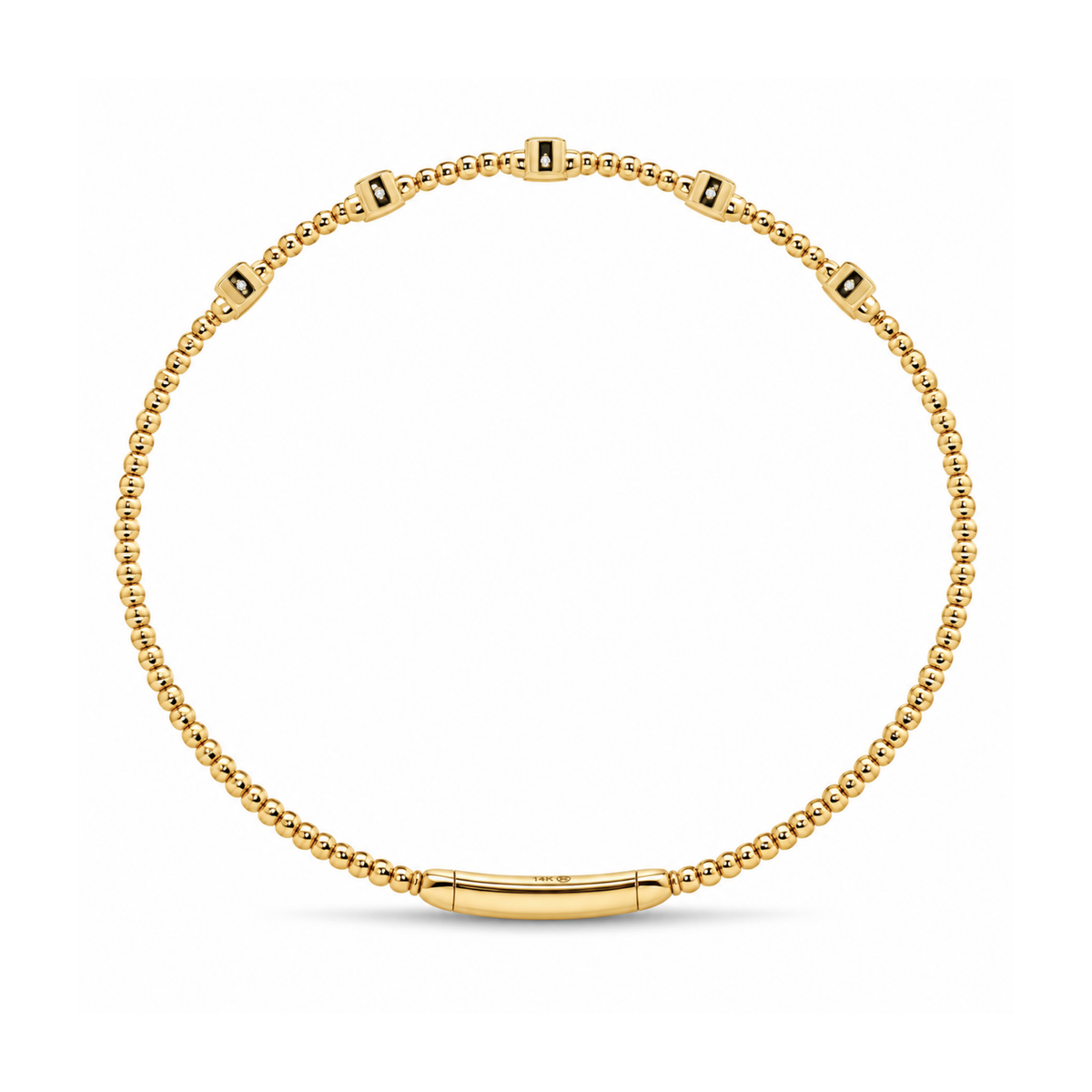 14k Yellow Gold Five Diamond Flexible Bangle