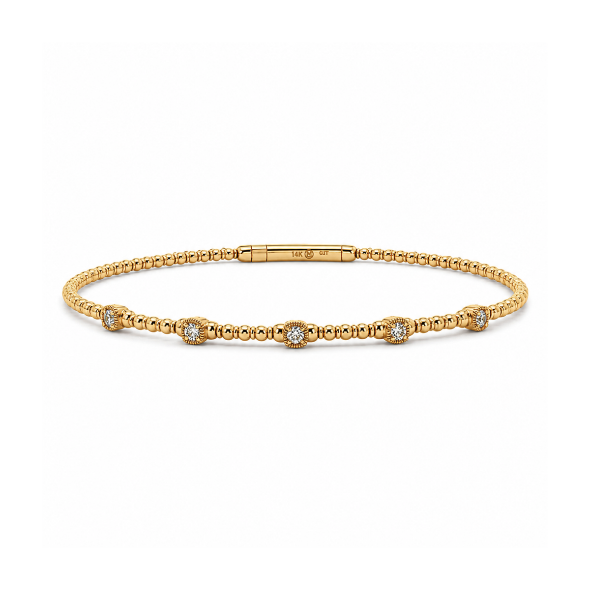 14k Yellow Gold Five Diamond Flexible Bangle