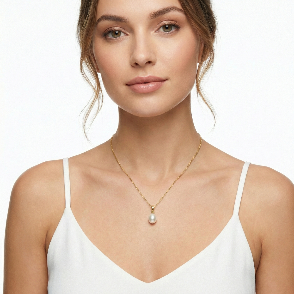 14K Single Pearl Drop Pendant