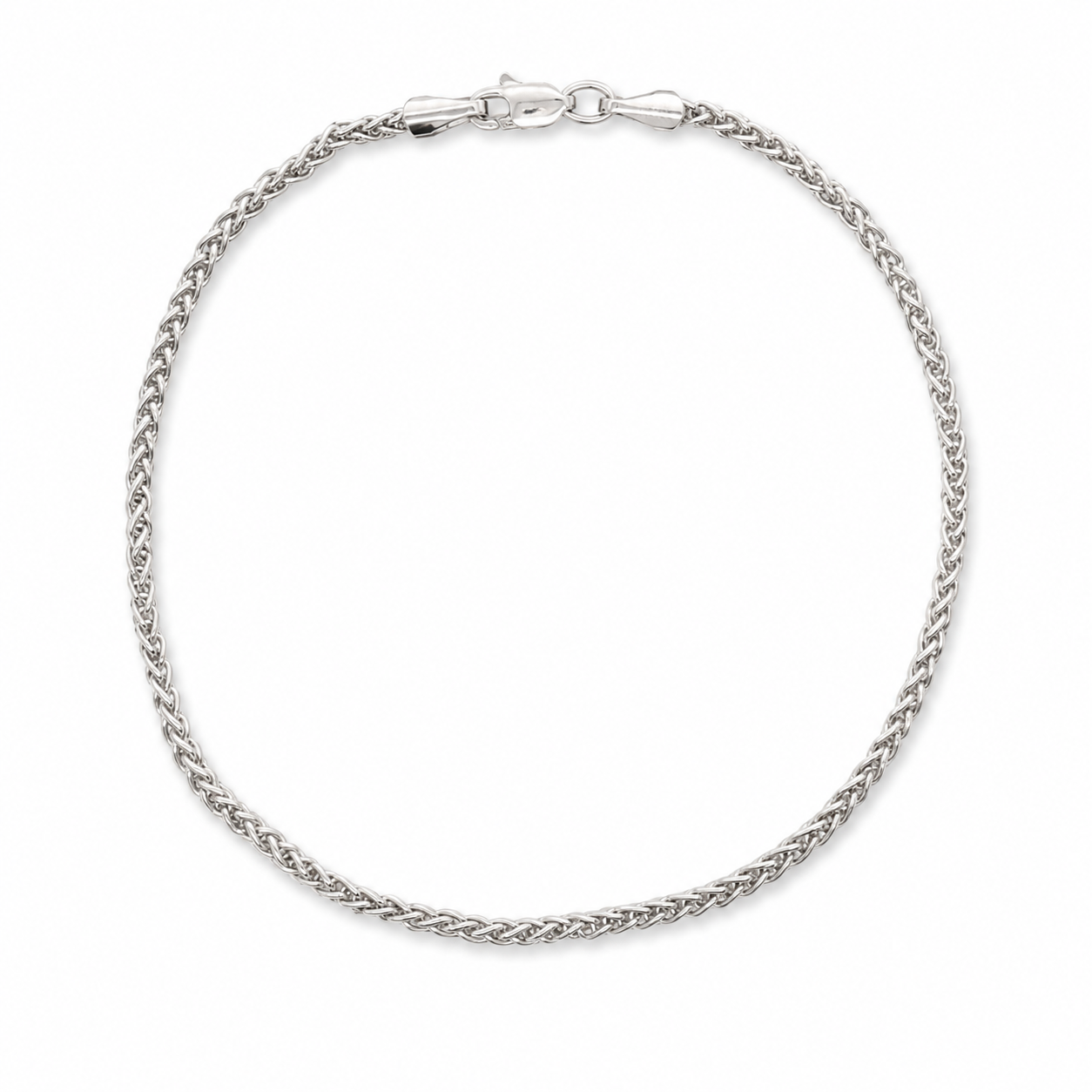 14K White Gold Wheat Link Chain Bracelet
