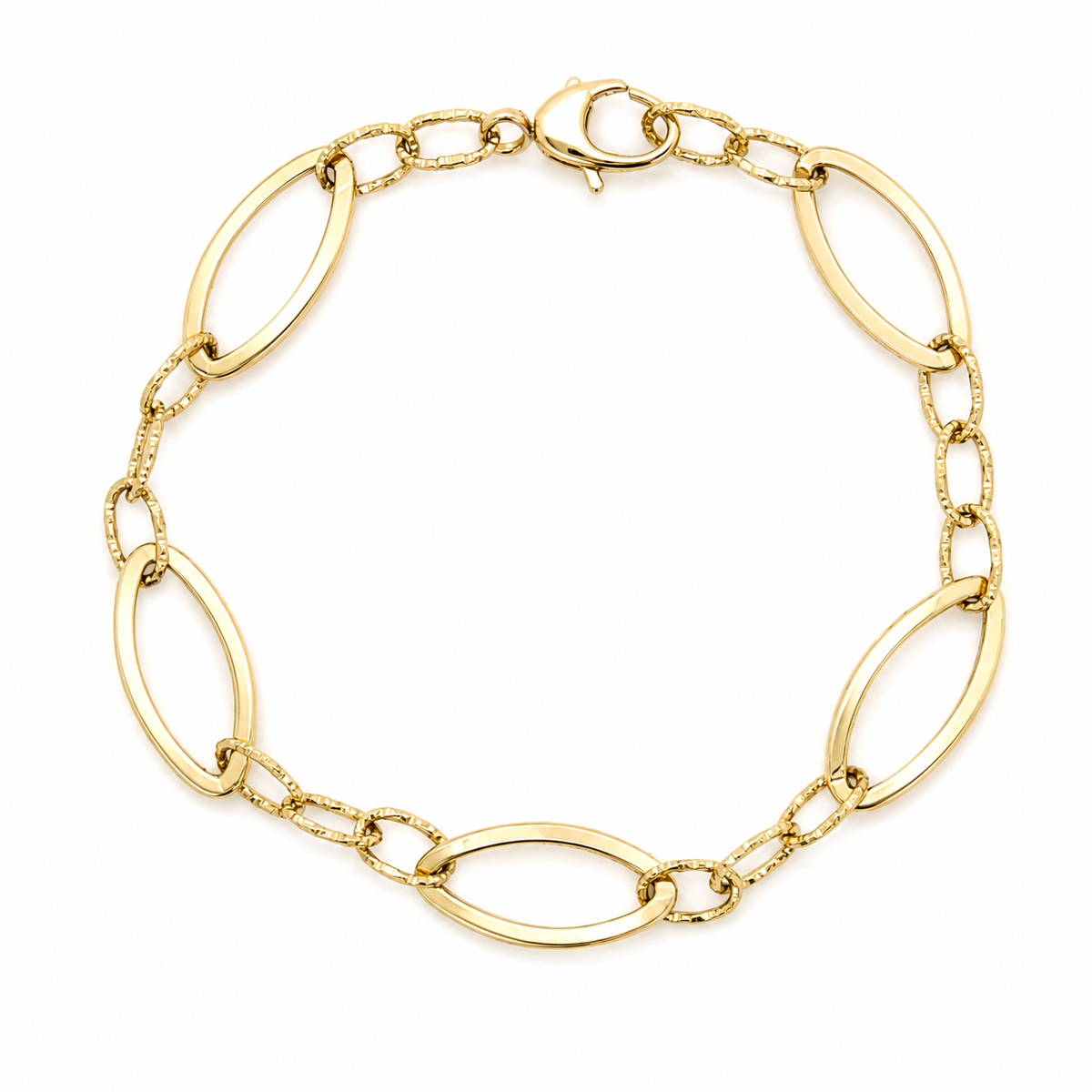 10K Yellow Gold Alternating Oval Link Chain Bracelet