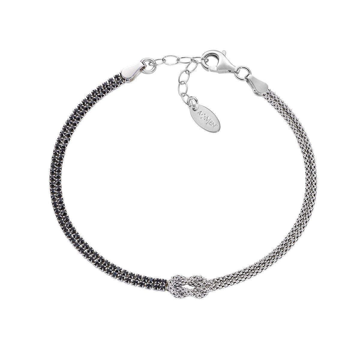 Love Knot Black CZ Tennis Bracelet and Popcorn Chain