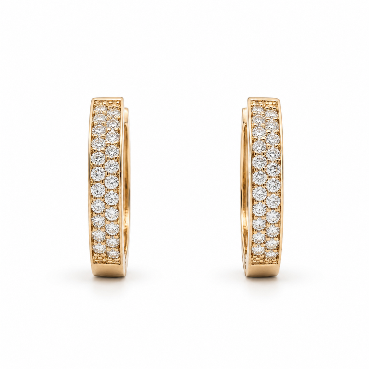 10k Double Row CZ Hoop Earrings