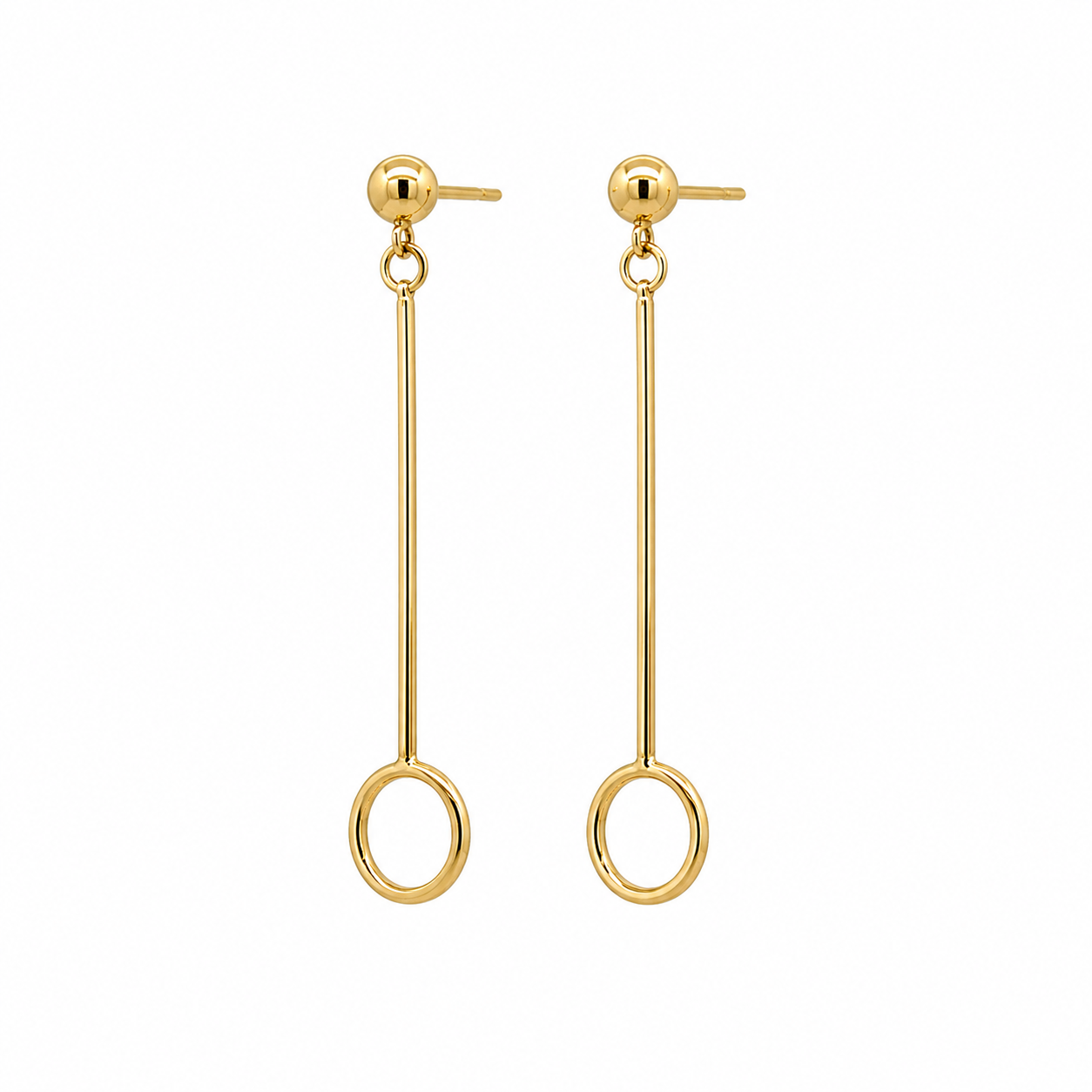14K Yellow Gold Geometric Bar and Circle Dangle Earrings