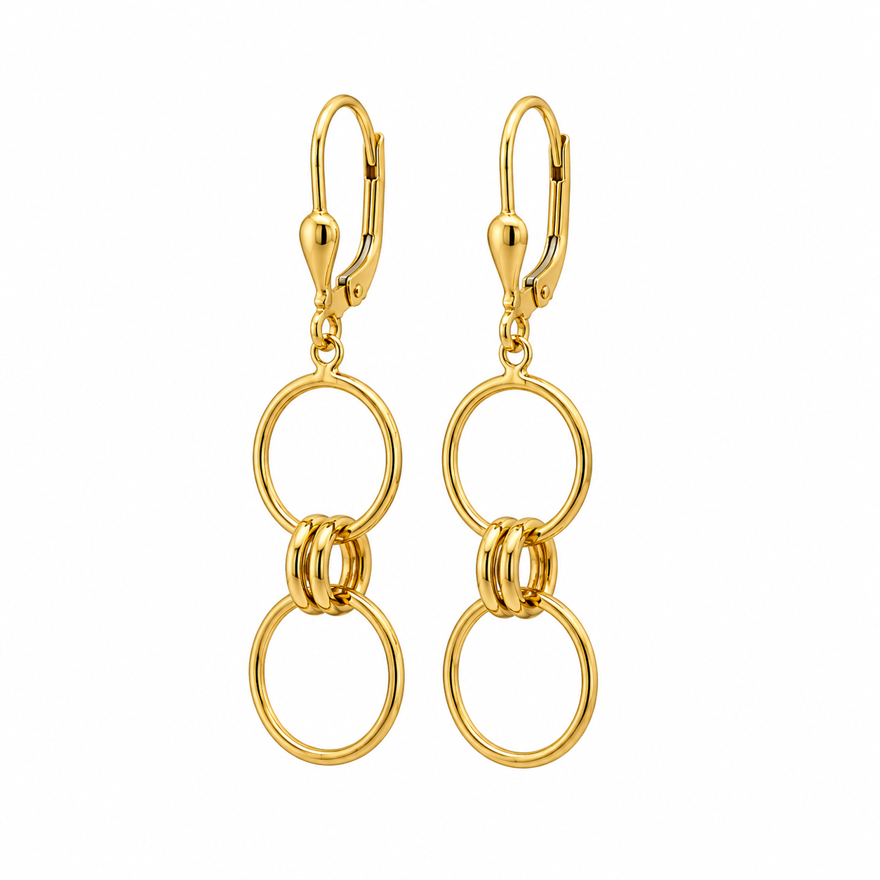 14K Yellow Gold Double Hoop Dangle Earrings