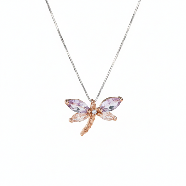 FINAL SALE-10K Rose Gold Dragonfly Amethyst & Morganite Pendant