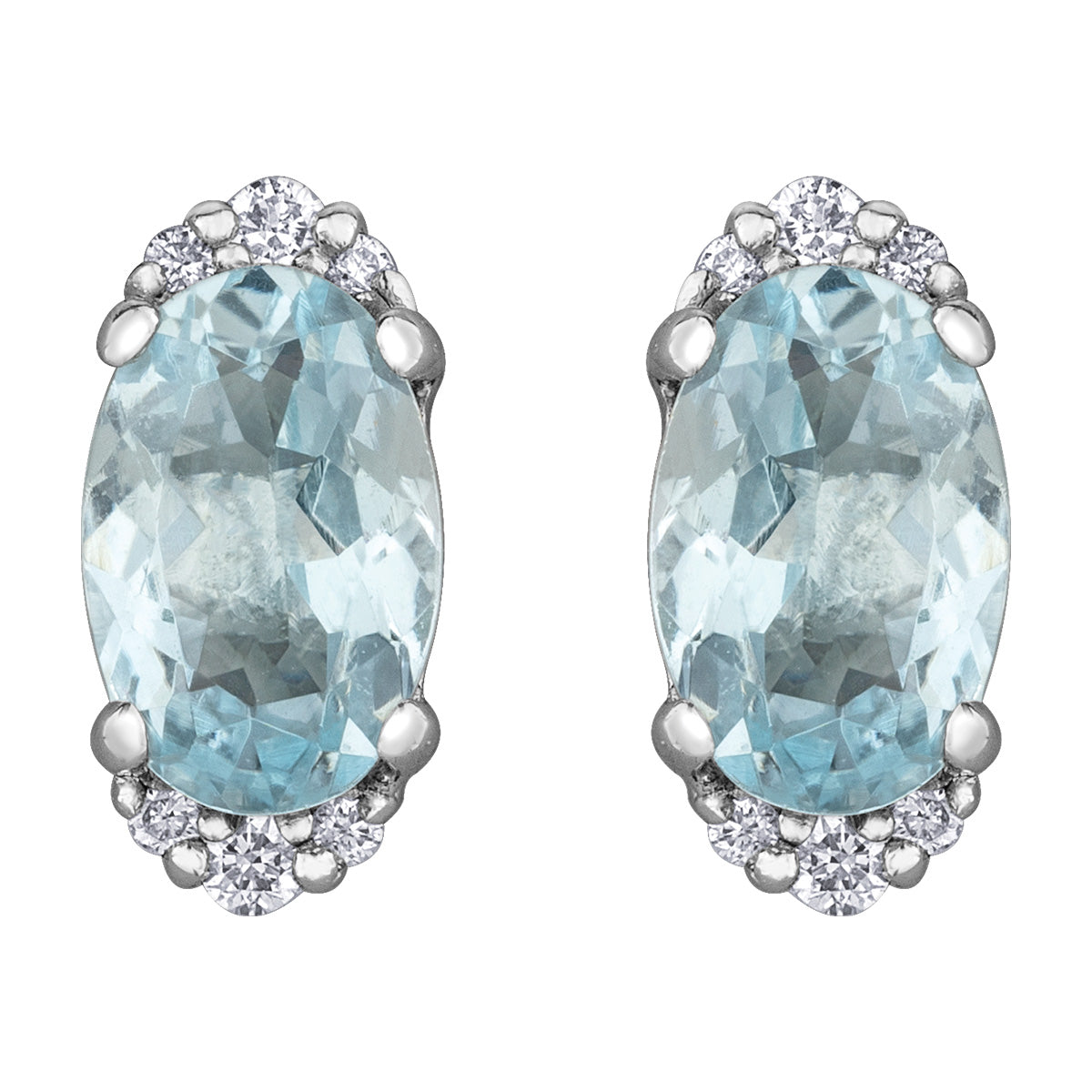 10K White Gold Oval Aquamarine & Diamond Halo Studs