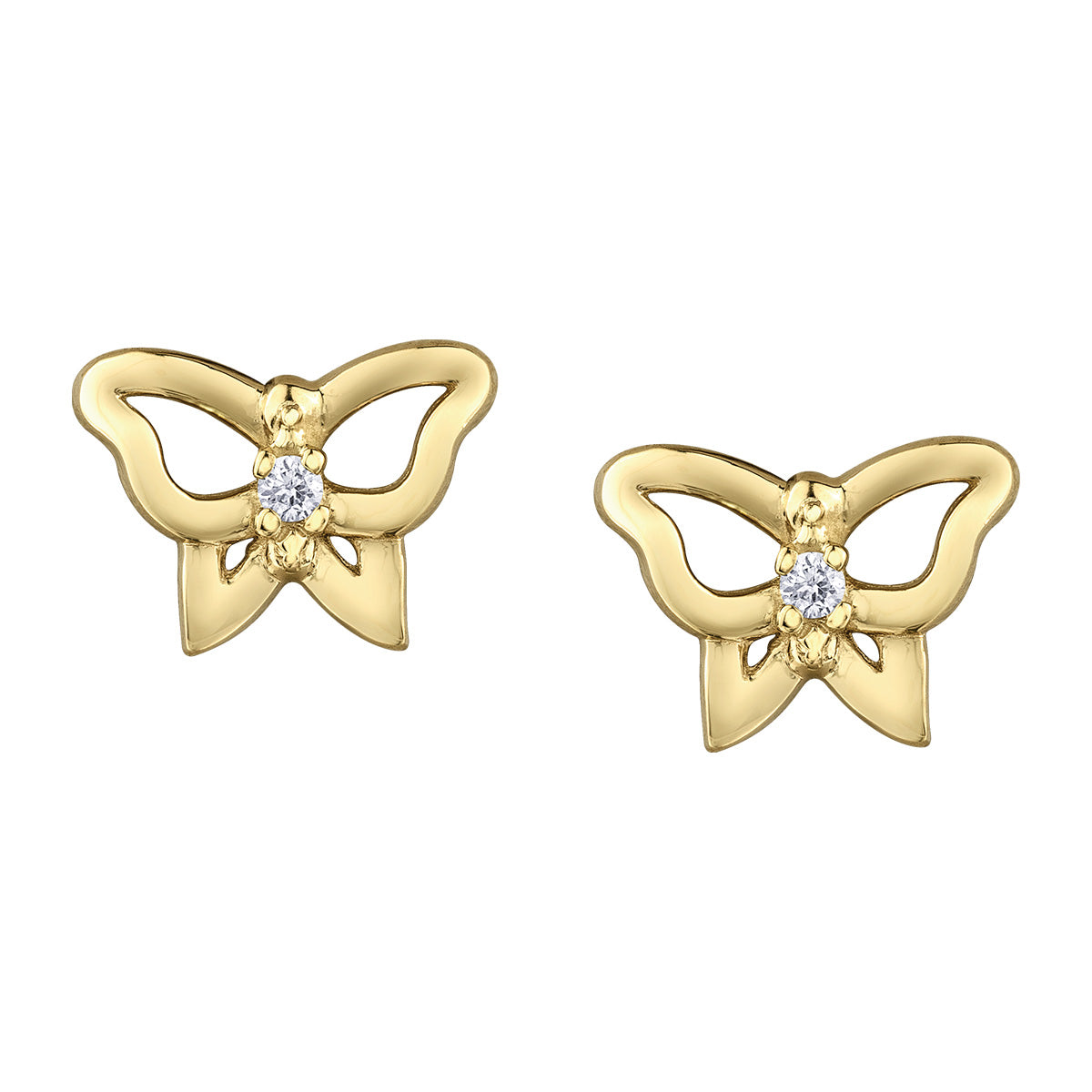 10K Yellow Gold Diamond Butterfly Earrings, 0.02TDW