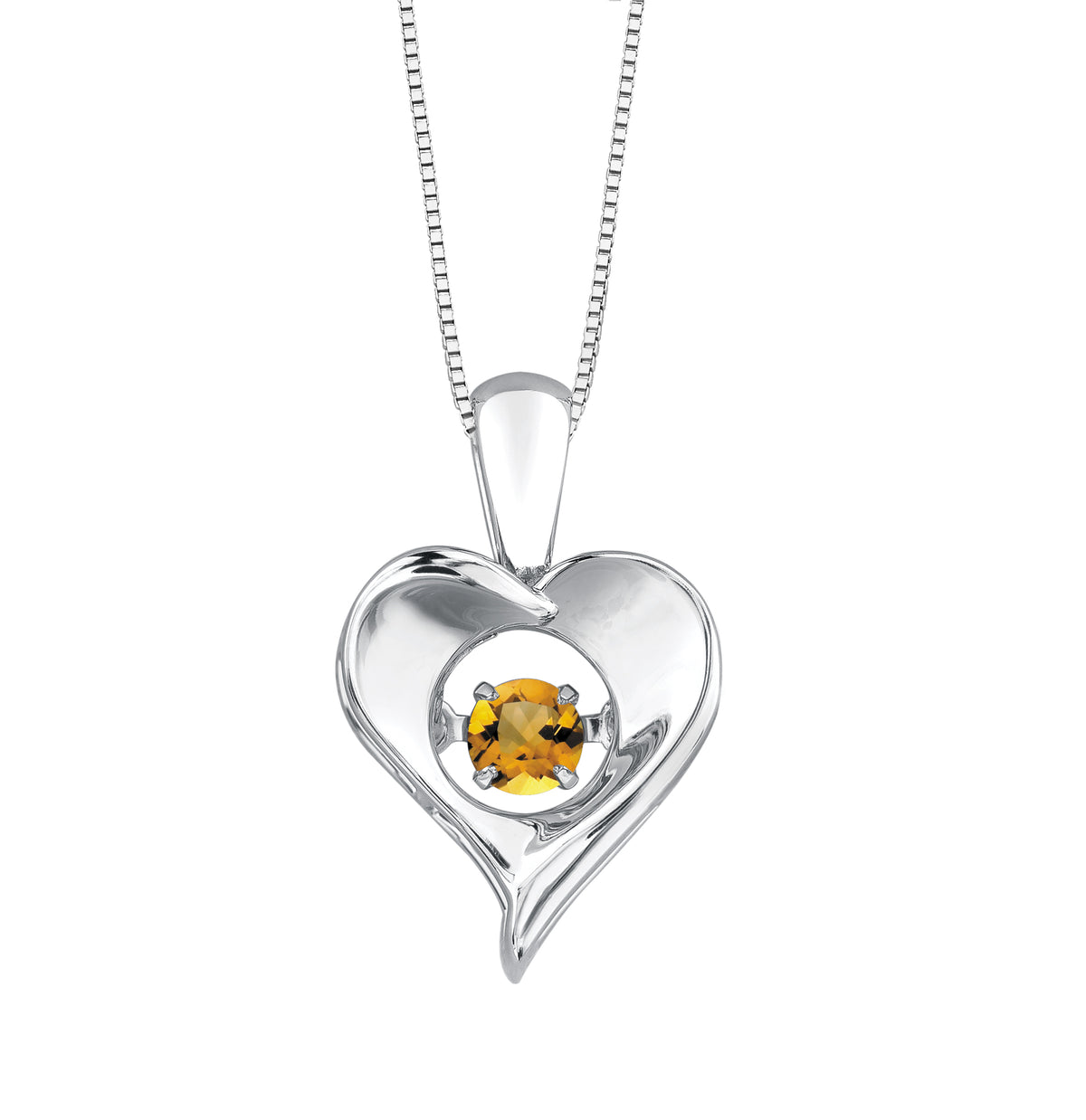 Pulse Birthstone Sterling Silver Heart November Citrine Pendant