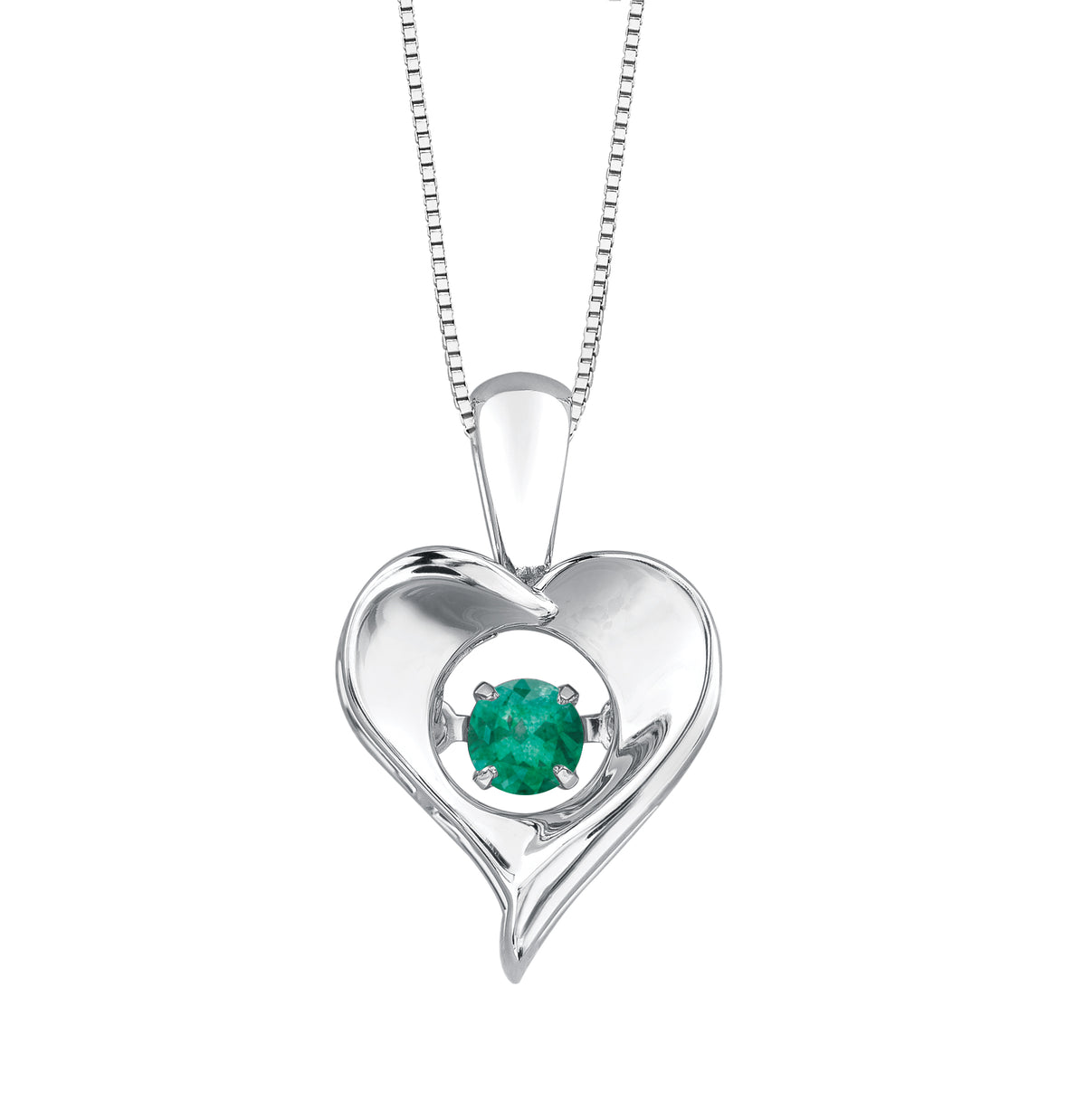 Pulse Birthstone Sterling Silver Heart May Emerald Pendant