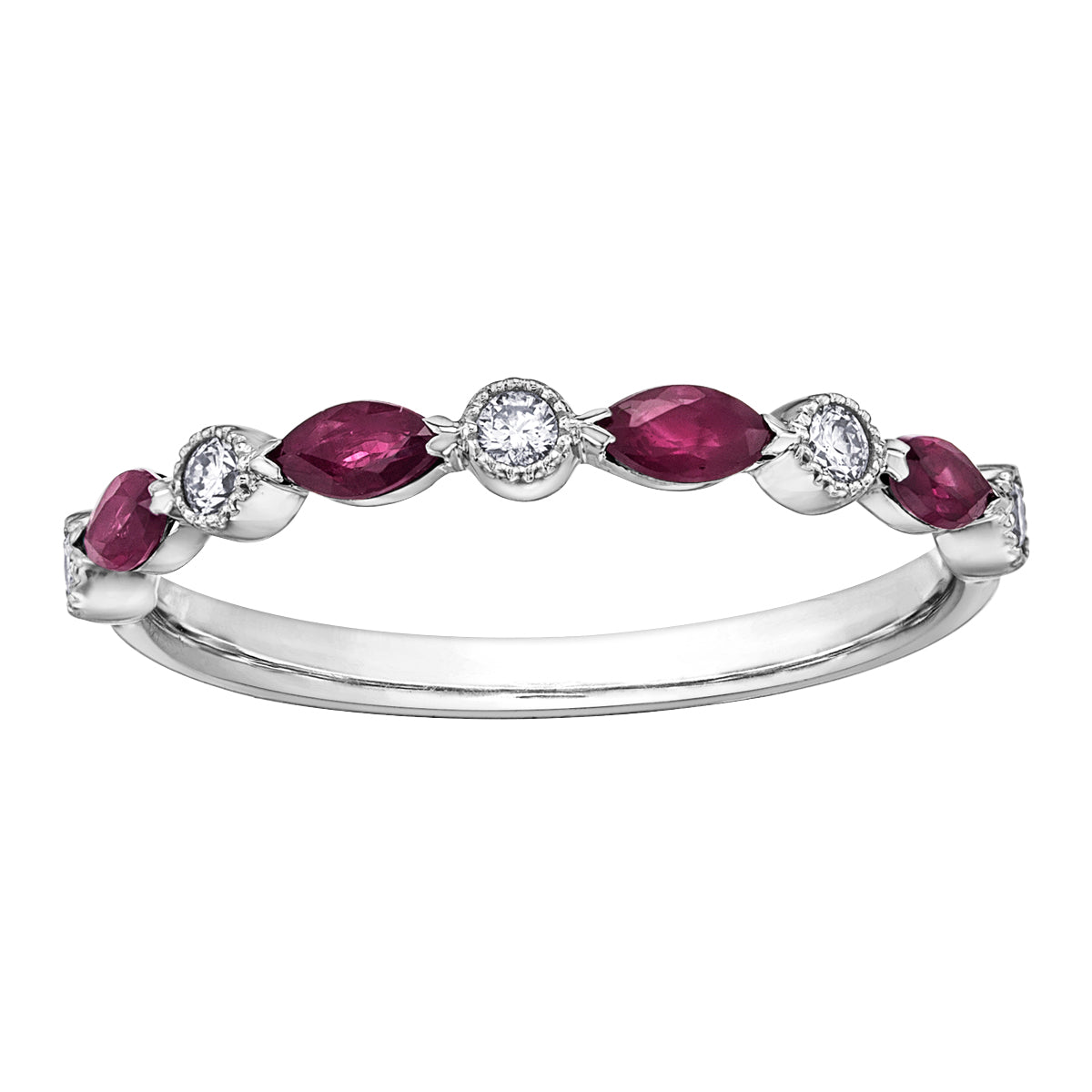 10k White Gold Marquise Ruby Ring with 0.10ctw Diamonds