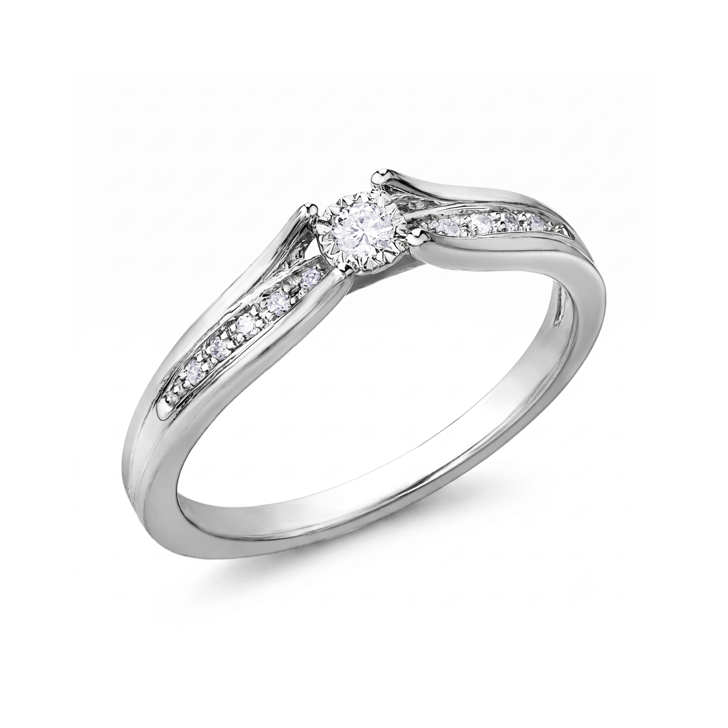 Illuminaire 10k White Gold 0.10ctw Natural Diamond Engagement Ring