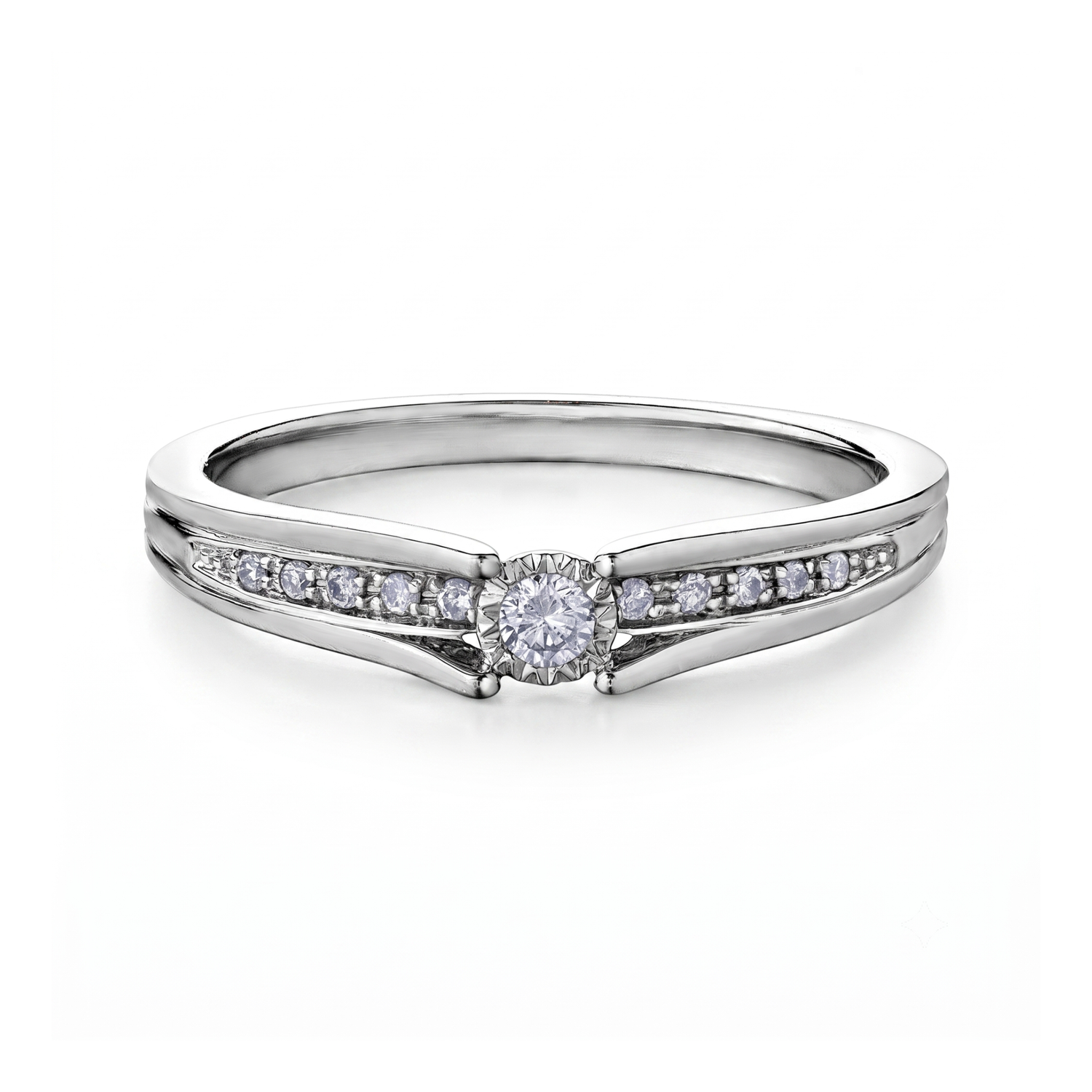 Illuminaire 10k White Gold 0.10ctw Natural Diamond Engagement Ring