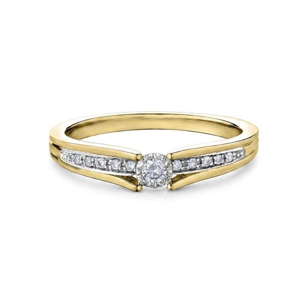 Illuminaire 10k Two-Tone Gold 0.10ctw Round Brilliant Natural Diamond Engagement Ring
