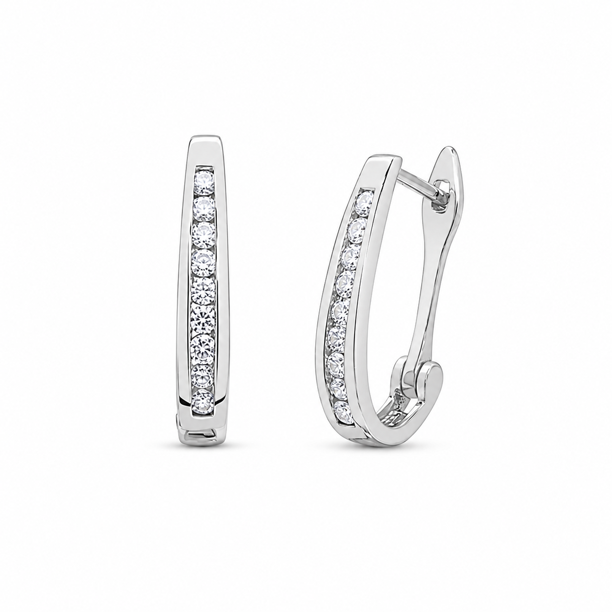 10k White Gold 0.33ctw Natural Diamond Channel J-Hook Hoop Earrings