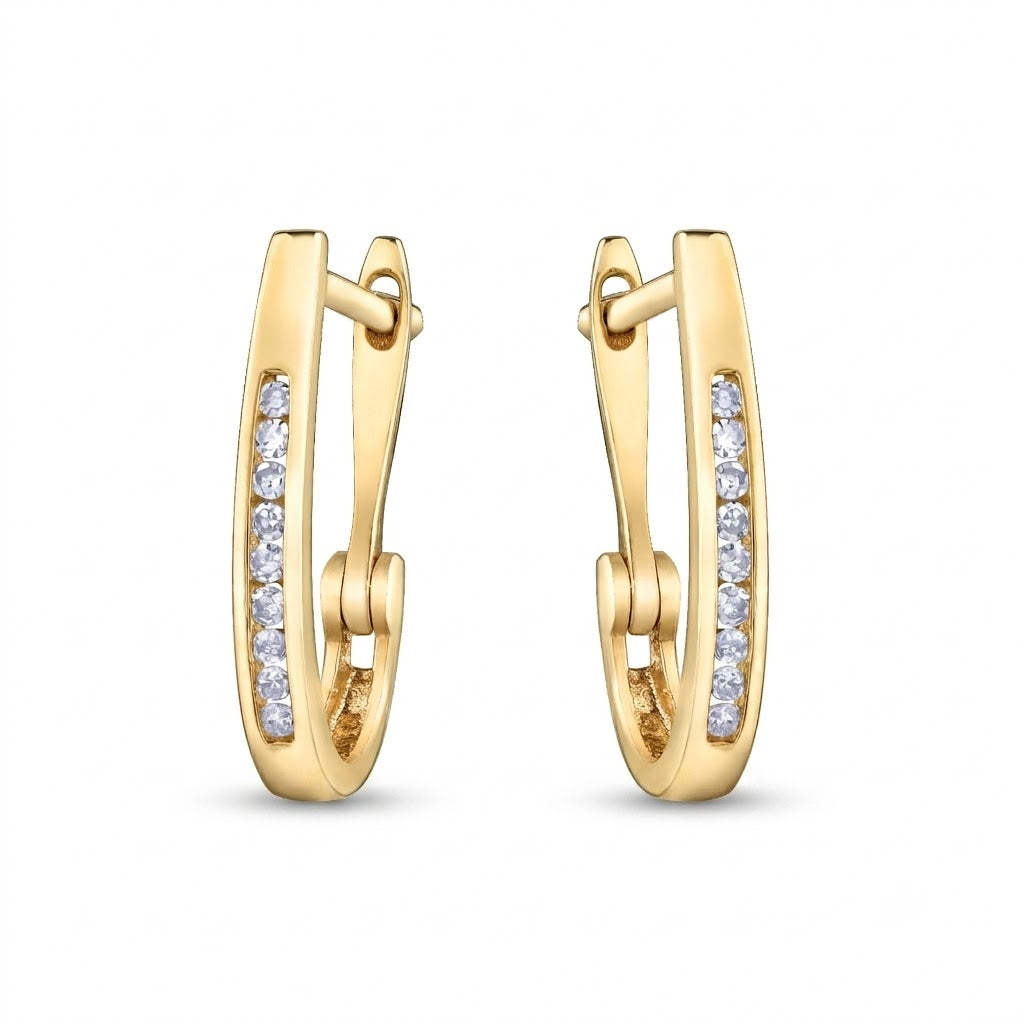 10k Yellow Gold 0.25 TCW Channel Natural Diamond Hoop Earrings