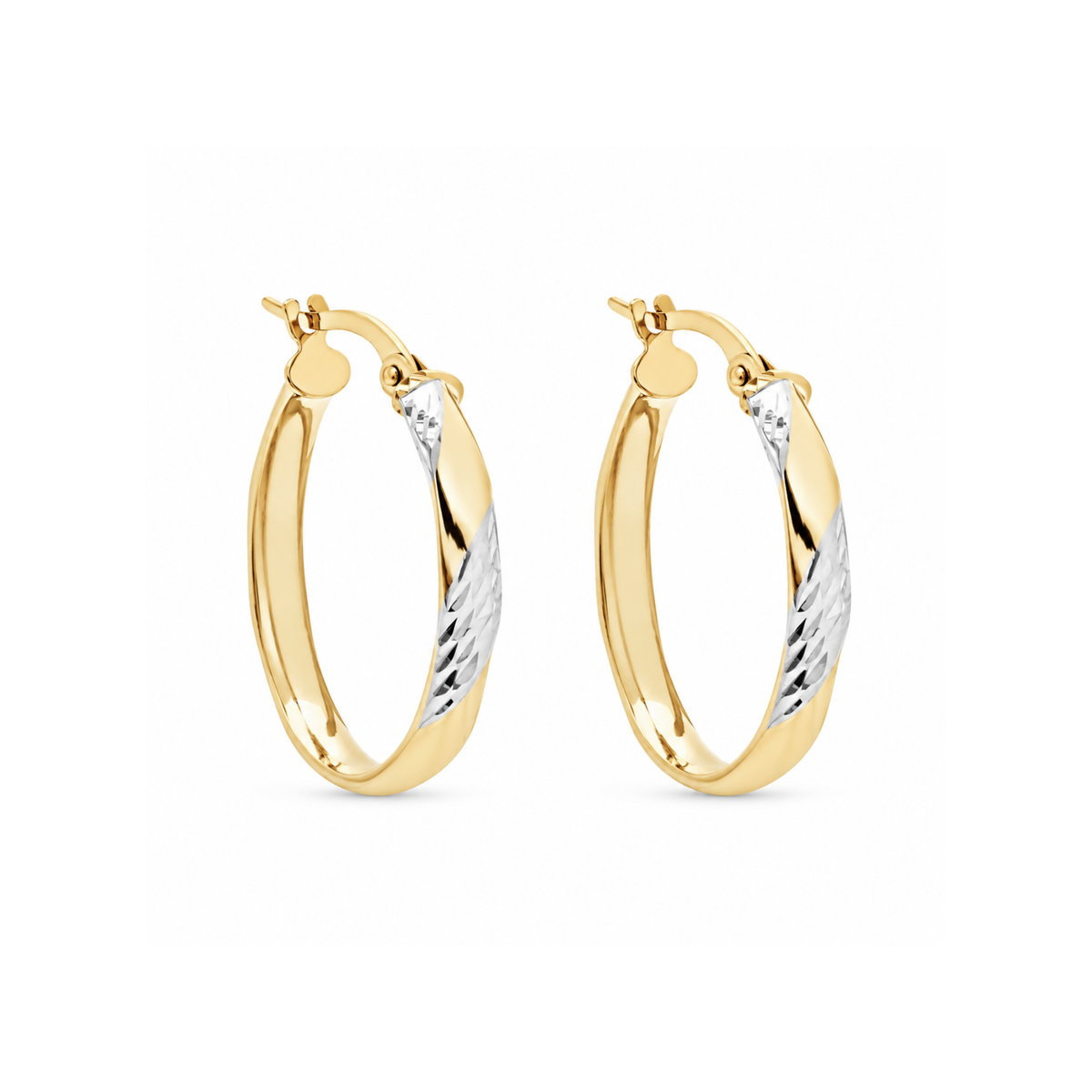 10k Two-Tone Oval Diamond Cut Hoops