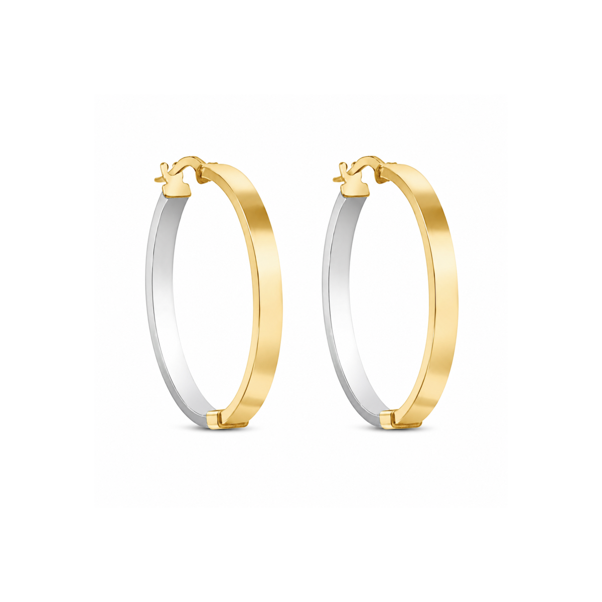 10k Two-Tone 18mm Flat Tube Hoop Earrings