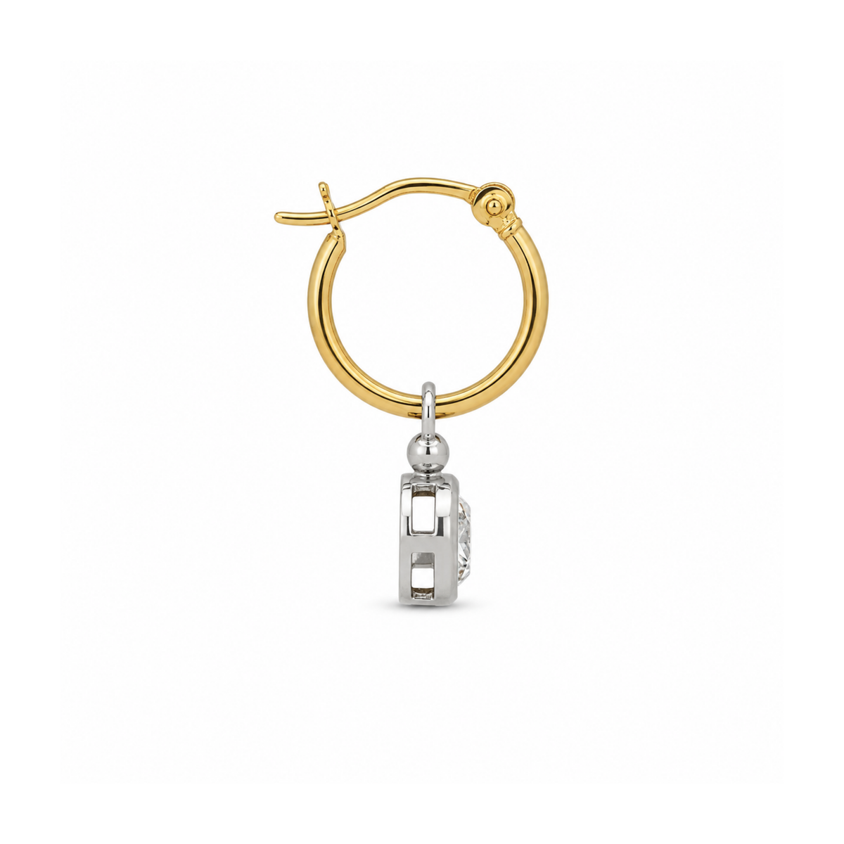 14k Yellow and White Gold Diamond Dangle Charm Small Hoops