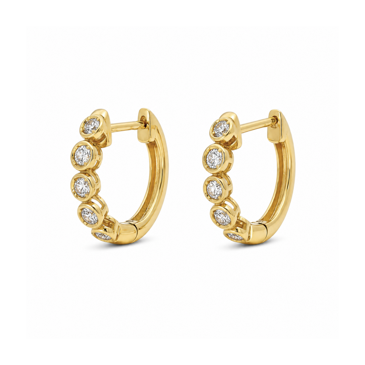 14k Yellow Gold Huggie Hoop Diamond Earrings
