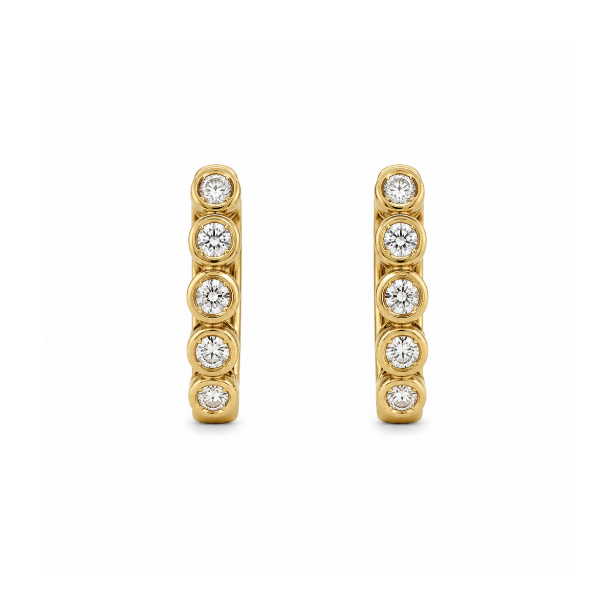 14k Yellow Gold Huggie Hoop Diamond Earrings