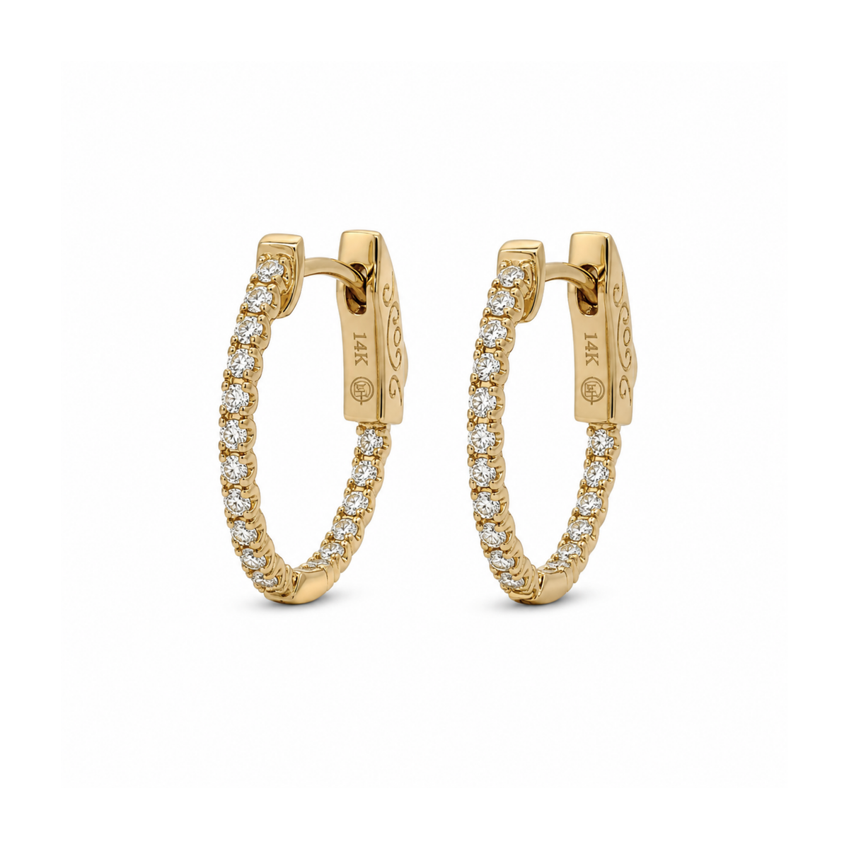 14k Yellow Gold Oval Inside-Out Diamond Hoop Earrings