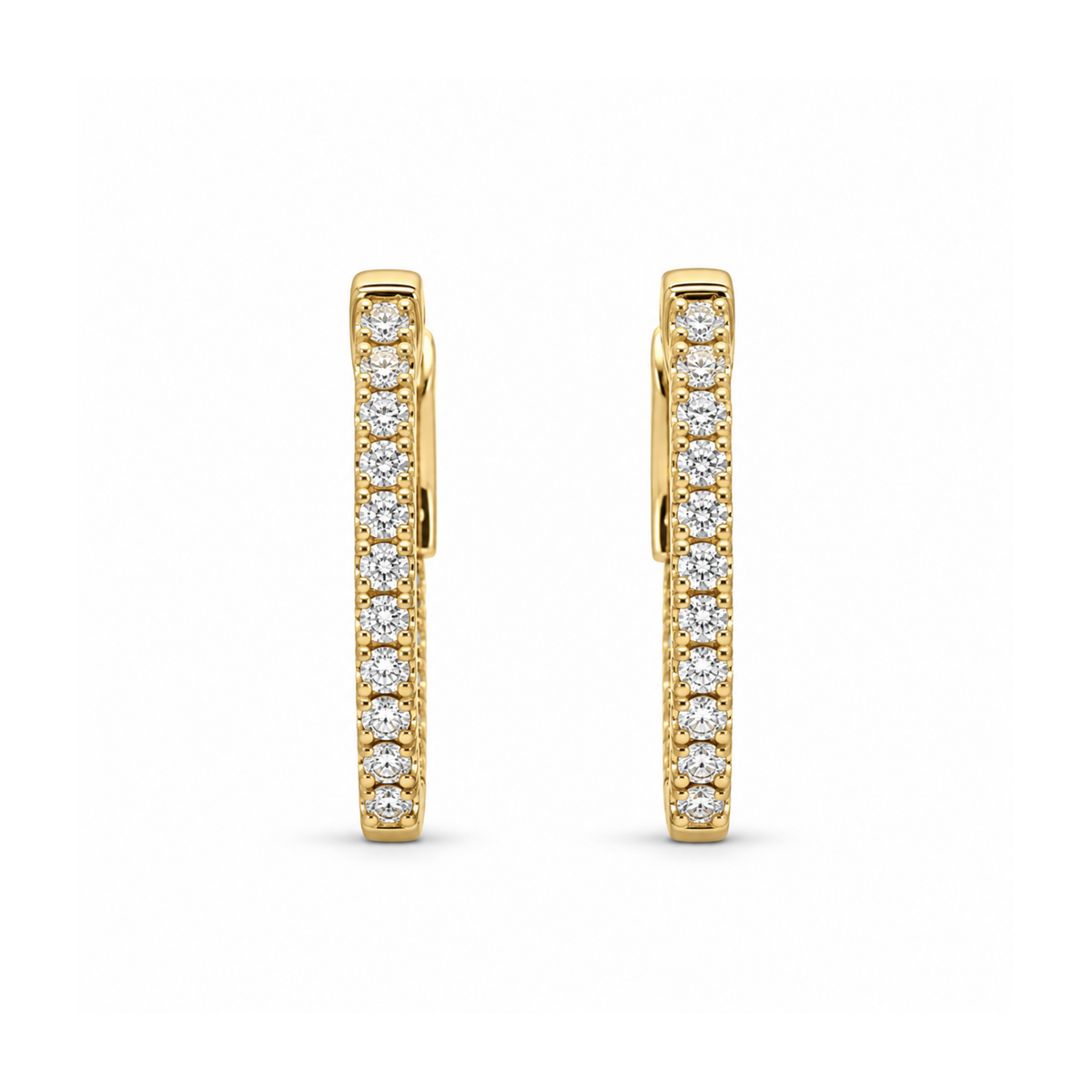 14k Yellow Gold Oval Inside-Out Diamond Hoop Earrings
