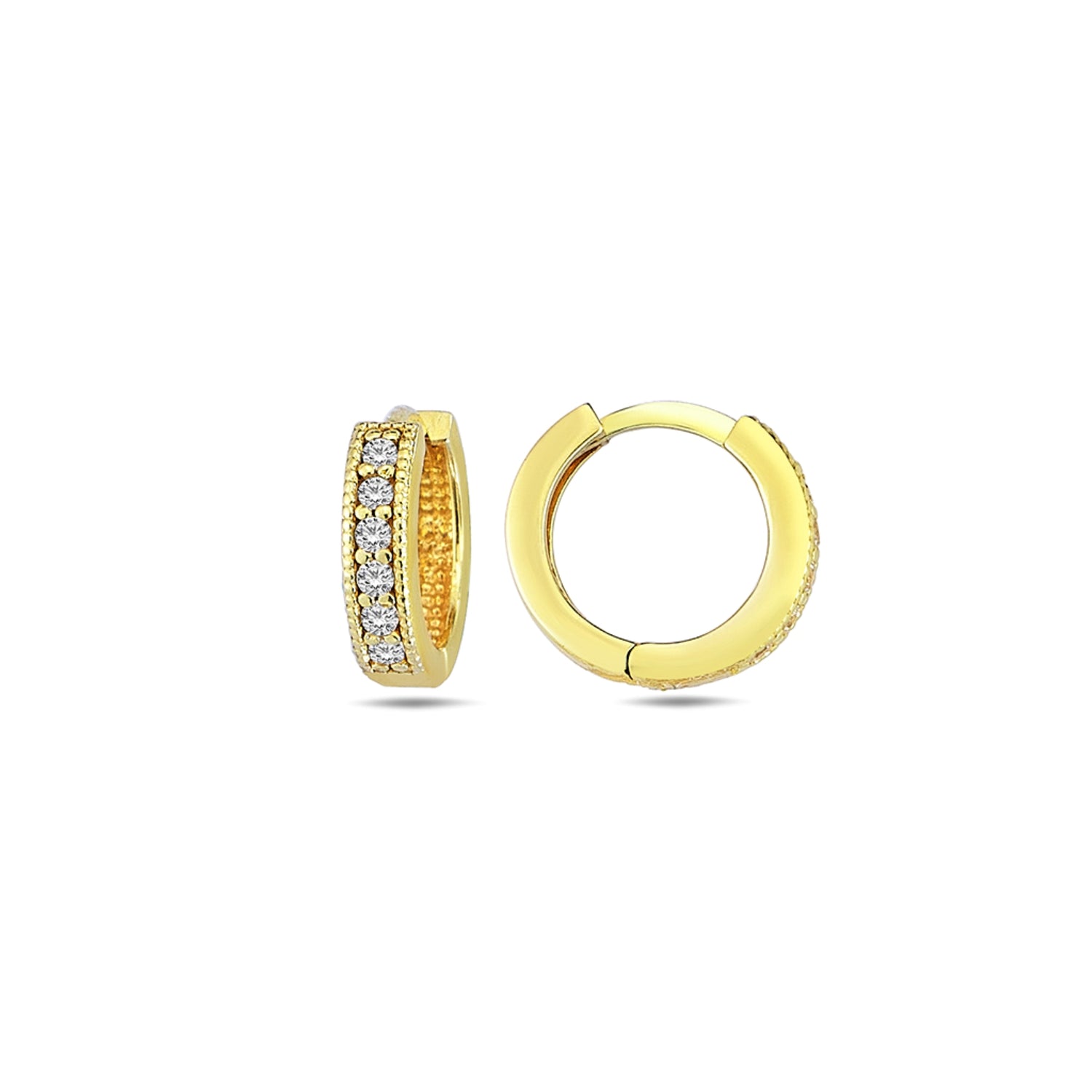 10k Yellow Gold 10MM Huggie Hoop Earrings with CZ