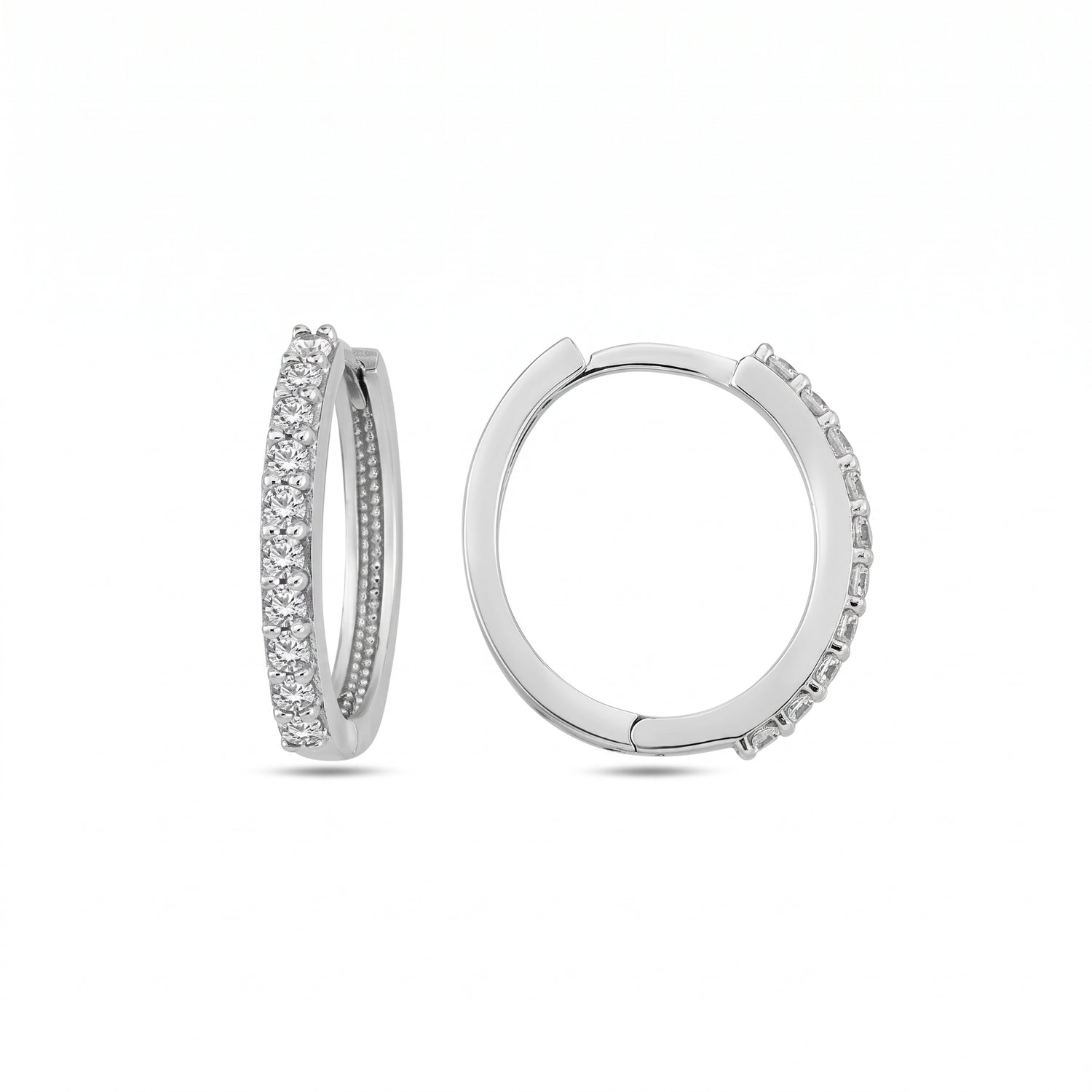 10k Cubic Zirconia 15mm Oval Huggie Hoop Earrings