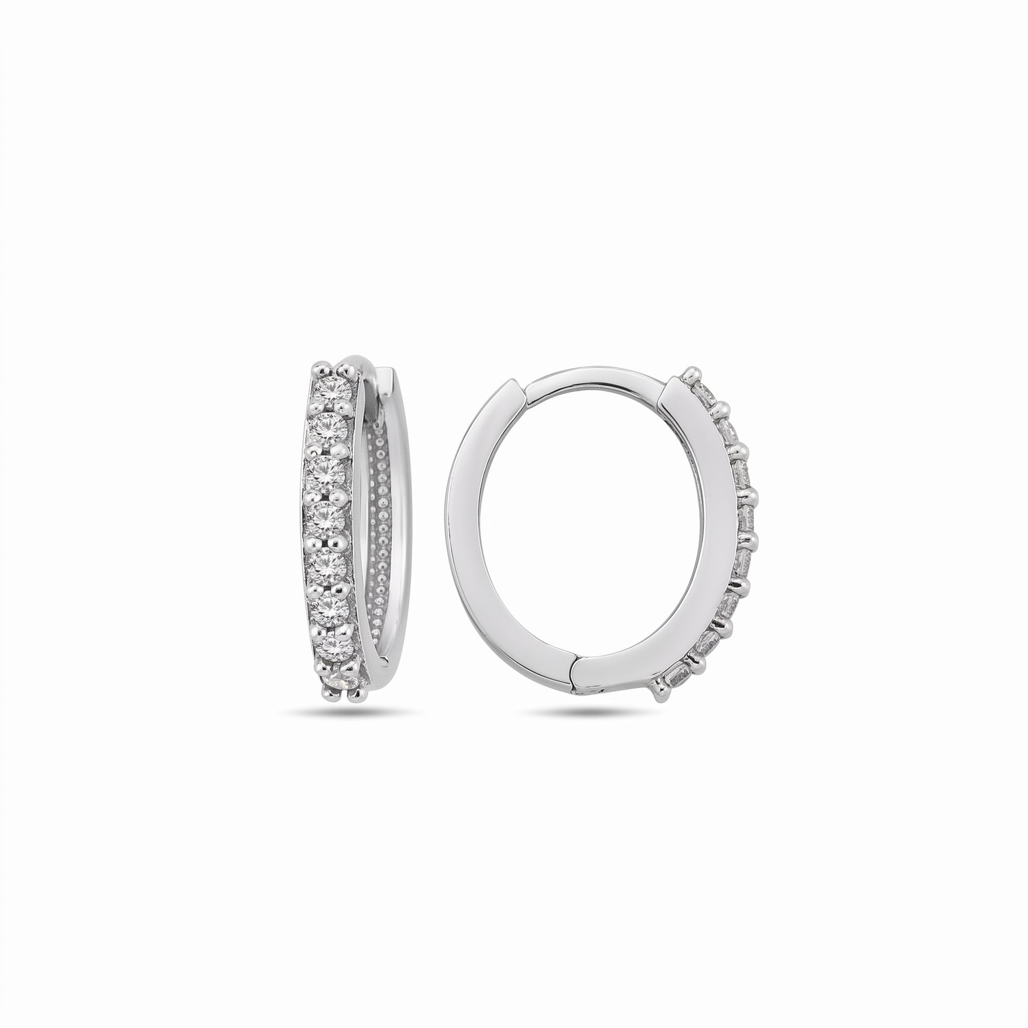 10k White Gold Cubic Zirconia Small Oval Huggie Hoop Earrings