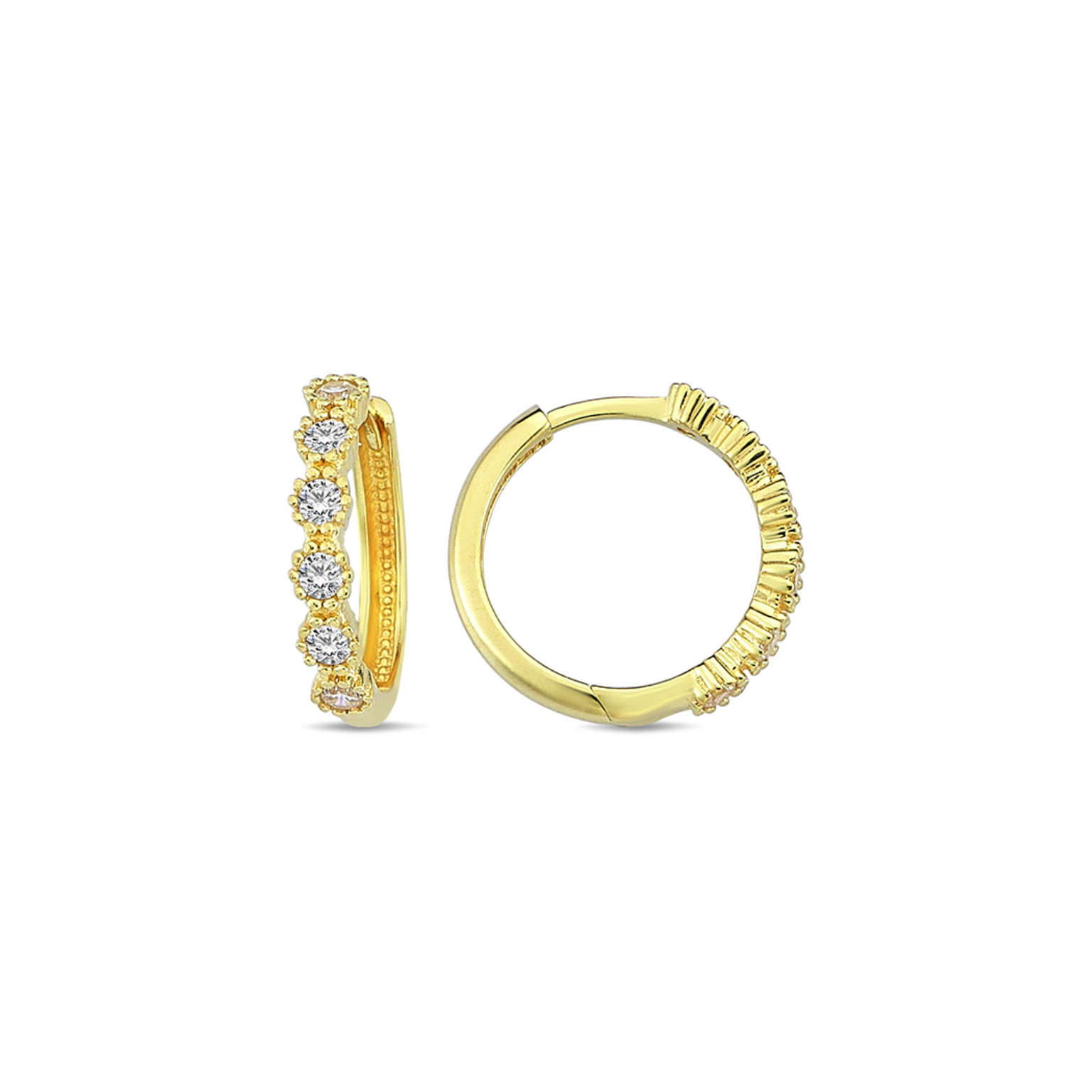 10k CZ and Milgrain Huggie Hoop Earrings