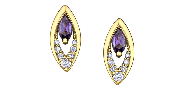 Diamond Days 10K Yellow Gold Marquise Amethyst Studs