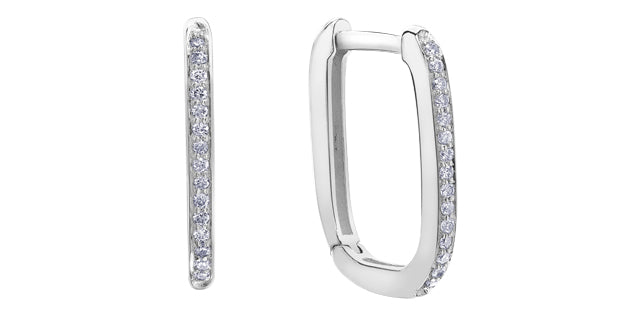 10k Gold Rectangular Diamond Hoop Earrings. 0.12tdw
