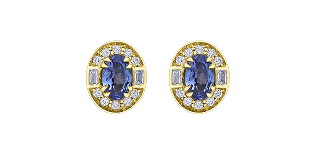 10K Yellow Gold Oval Tanzanite & White Sapphire Halo Studs