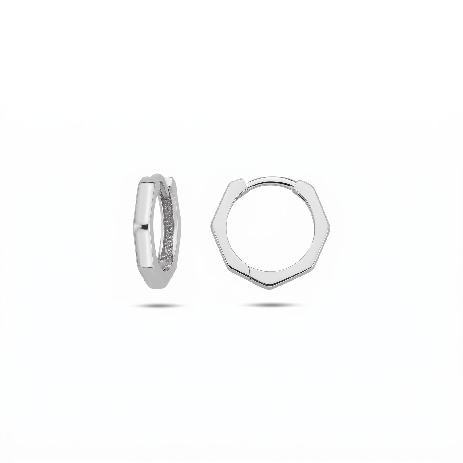 10k white gold Hexagon Shaped Huggie Earrings