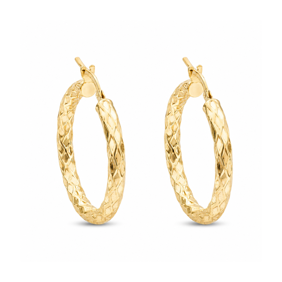 10k Hammered Yellow Gold Medium Hoops