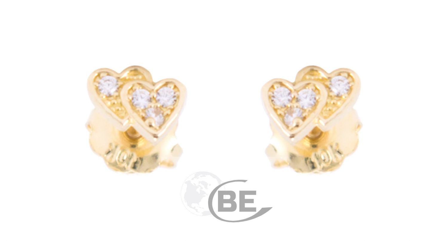 10KY Double Heart Baby Screw Back Earrings