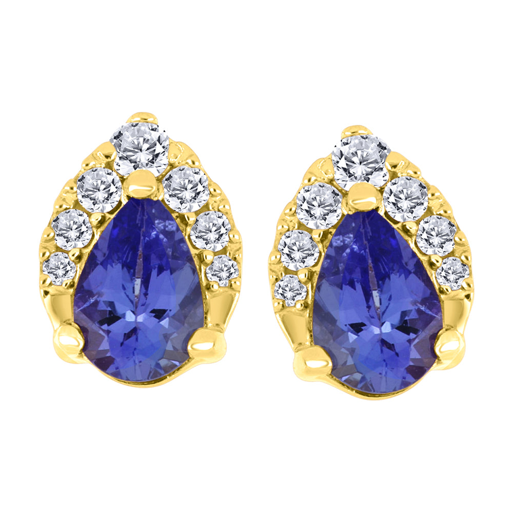 Fire & Ice 10K Yellow Gold Pear Tanzanite & Diamond Halo Studs