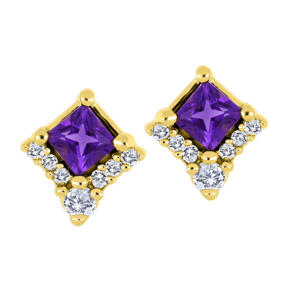 Fire & Ice 10K Yellow Gold Amethyst & Diamond Studs