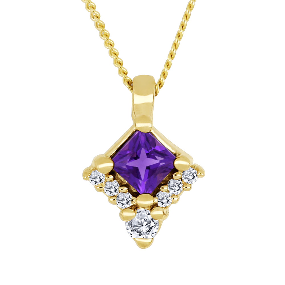 Fire & Ice 10K Yellow Gold Princess Amethyst Pendant