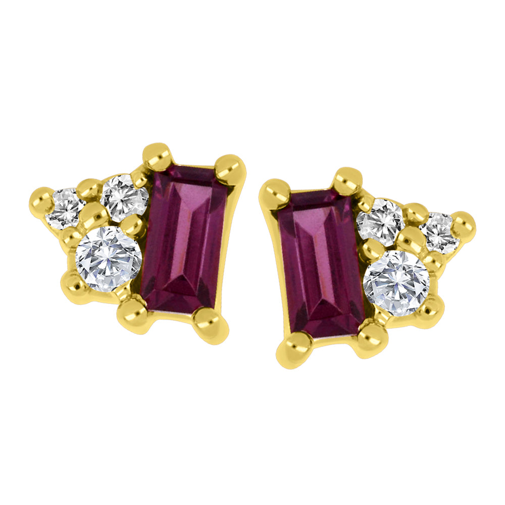 Fire & Ice 10K Yellow Gold Baguette Rhodolite Garnet Studs