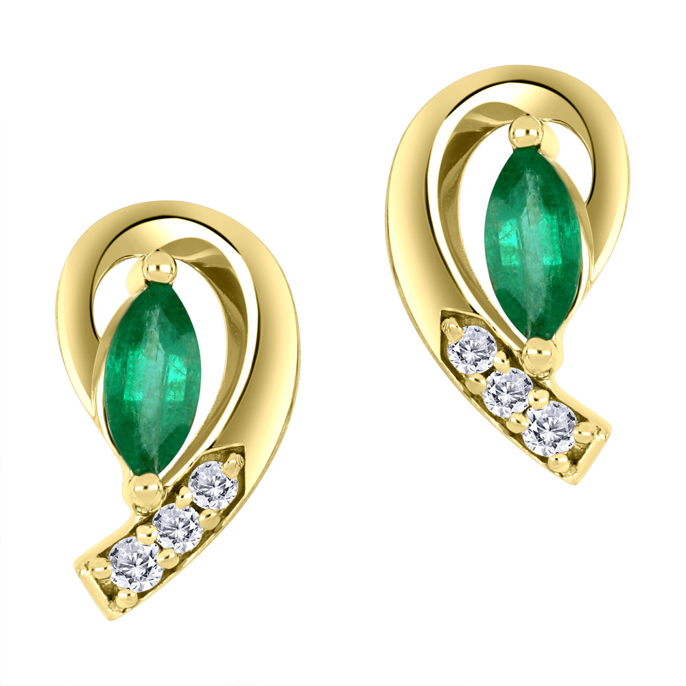 10K Emerald & Diamond Stud Earrings