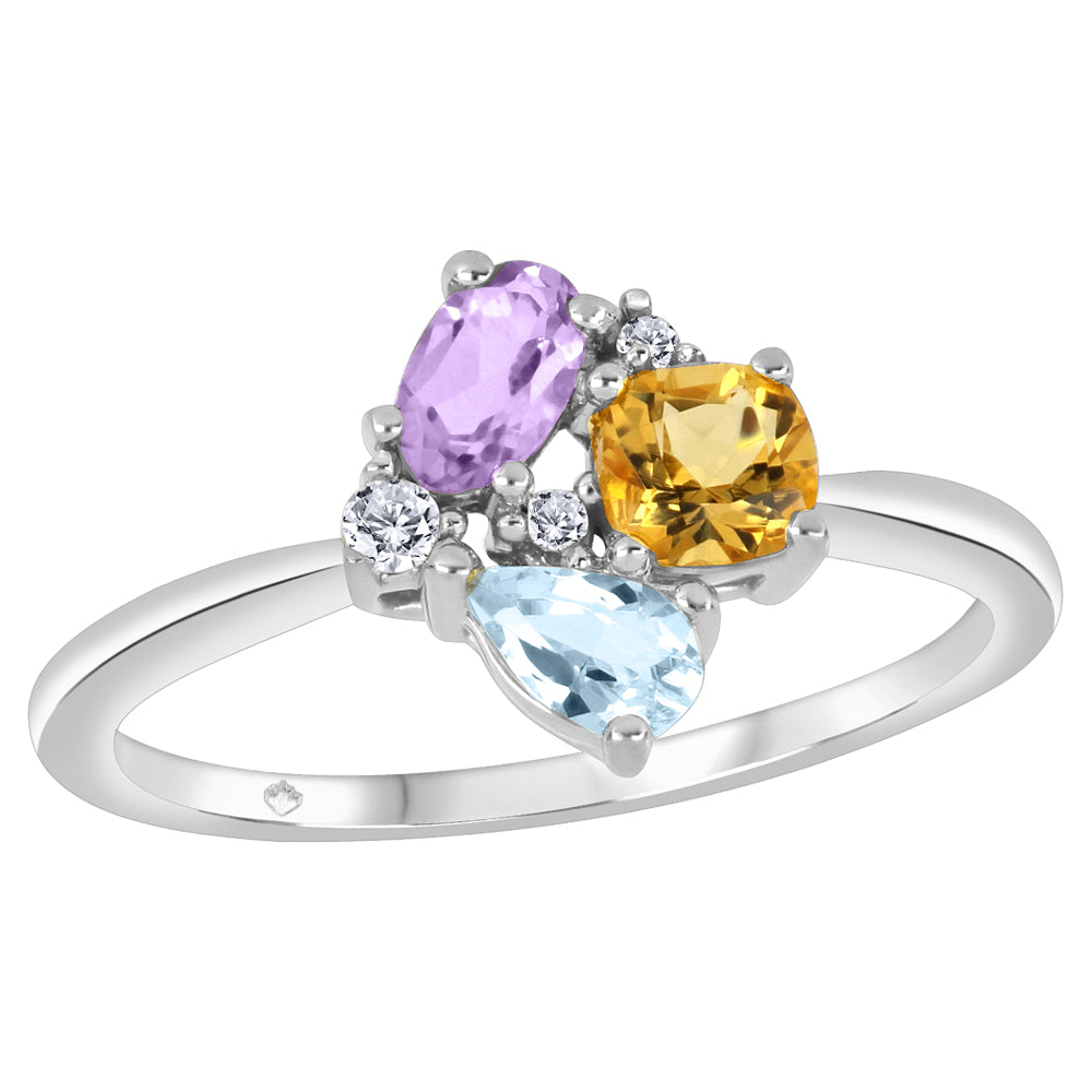 10K White Gold Multi-Gemstone Cluster Ring