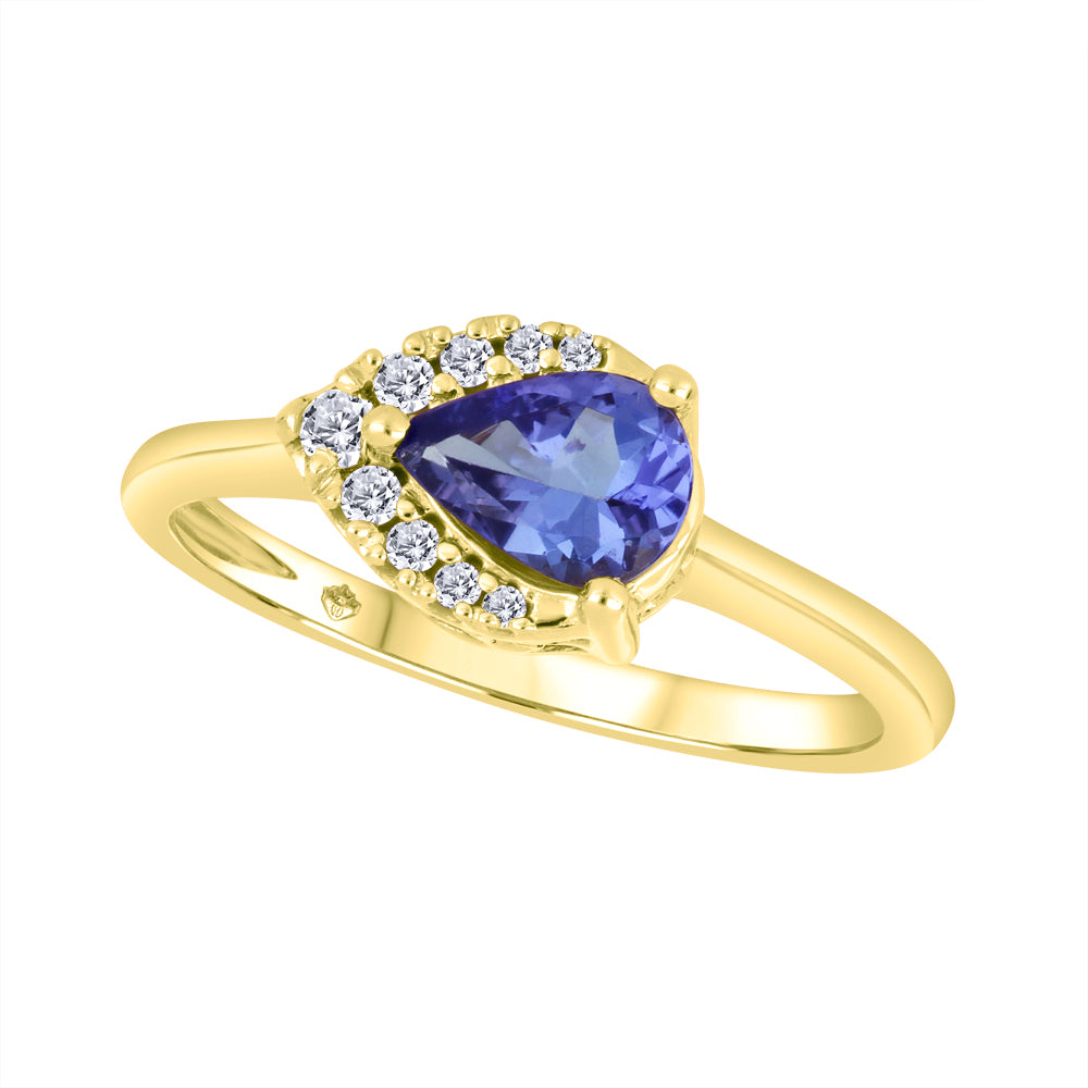 Fire & Ice: 10kt Yellow Gold Pear-Cut Tanzanite Ring