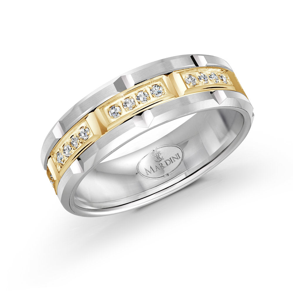 Mardini Executif - Patterned and Diamond 7MM Gold Ring